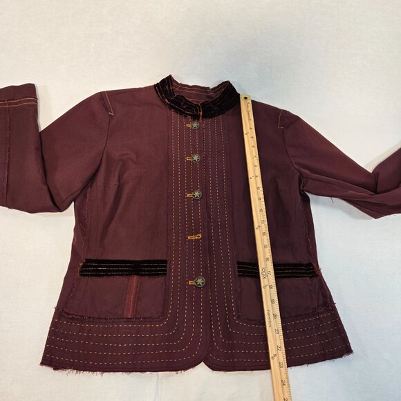 JOHNNY WAS Grunge BURGANDY Frayed Raw Edge Hem Utility Jacket Size L New NO Tag! - Picture 14 of 16